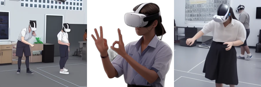 Students using HomeLab VR headsets